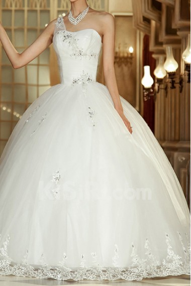 Tulle One Shoulder Floor Length Ball Gown with Sequins