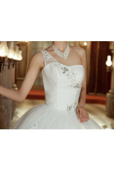 Tulle One Shoulder Floor Length Ball Gown with Sequins