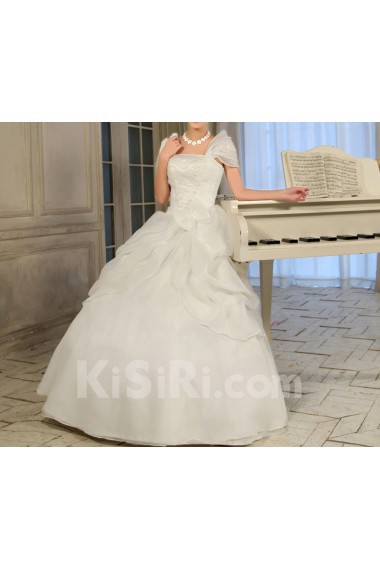 Satin Off-the-Shoulder Floor Length Ball Gown with Handmade Flowers