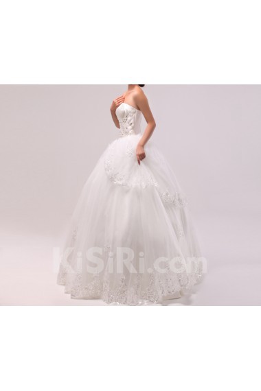 Satin Strapless Floor Length Ball Gown with Crystal