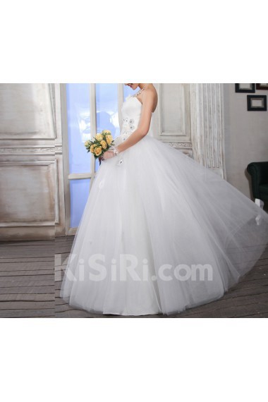 Satin One Shoulder Floor Length Ball Gown with Handmade Flowers