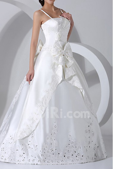 Satin Spaghetti Neckline Floor Length Ball Gown with Sequins