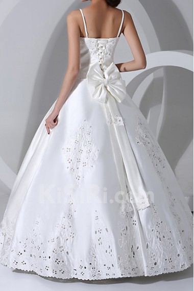 Satin Spaghetti Neckline Floor Length Ball Gown with Sequins