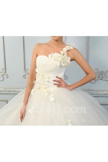 Organza One Shoulder Floor Length Ball Gown with Sequins