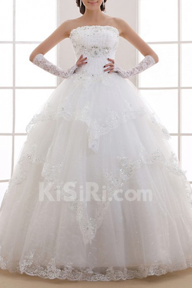 Organza Strapless Floor Length Ball Gown with Sequins