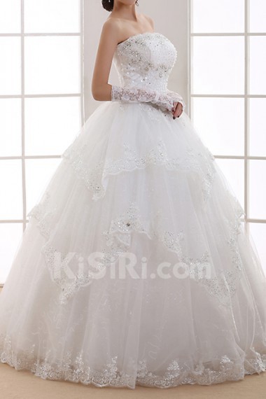 Organza Strapless Floor Length Ball Gown with Sequins