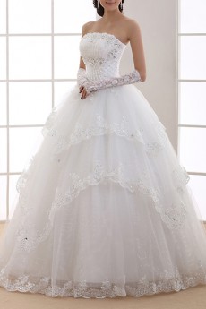 Organza Strapless Floor Length Ball Gown with Sequins