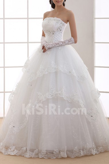 Organza Strapless Floor Length Ball Gown with Sequins