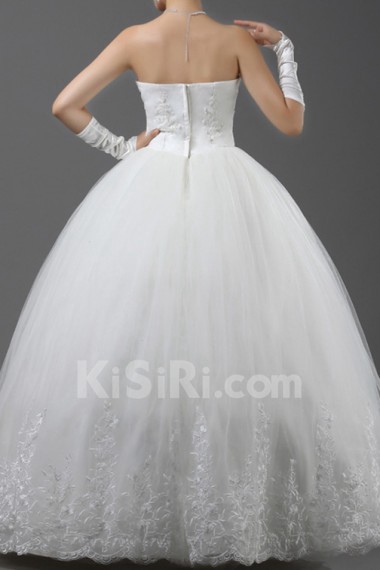 Organza Strapless Floor Length Ball Gown with Handmade Flowers