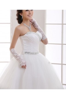 Organza Jewel Neckline Floor Length Ball Gown with Crystal