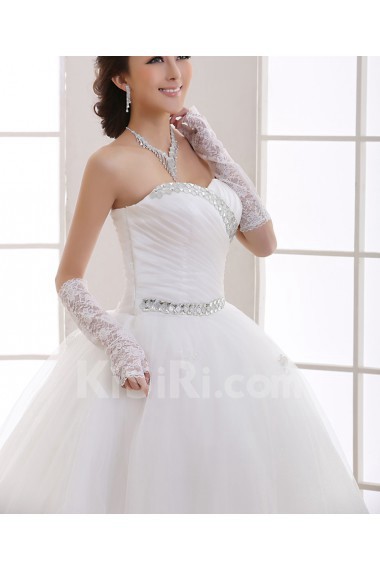 Organza Jewel Neckline Floor Length Ball Gown with Crystal