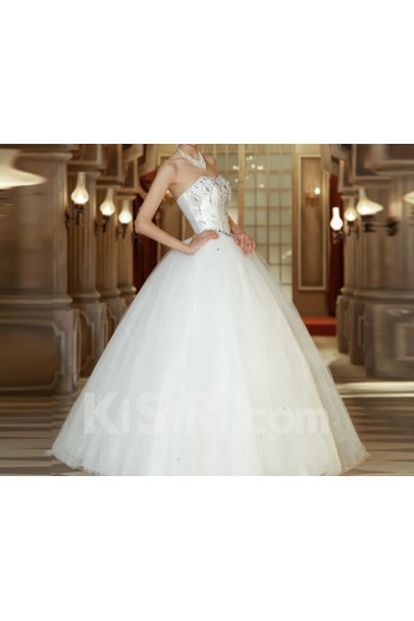 Satin Scoop Neckline Floor Length Ball Gown with Crystal