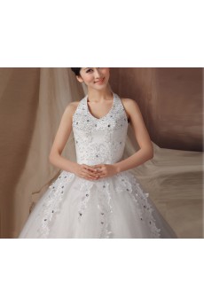 Organza Halter Floor Length Ball Gown with Sequins