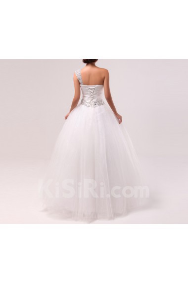 Organza One Shoulder Floor Length Ball Gown with Crystal