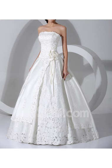 Satin Strapless Floor Length Ball Gown with Pearls