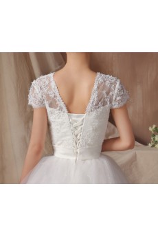 Organza Jewel Neckline Floor Length Ball Gown with Handmade Flowers