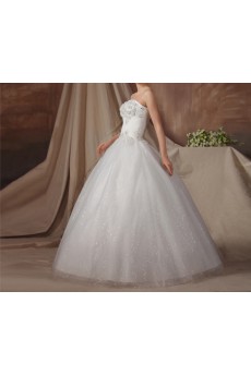 Organza Strapless Floor Length Ball Gown with Pearls