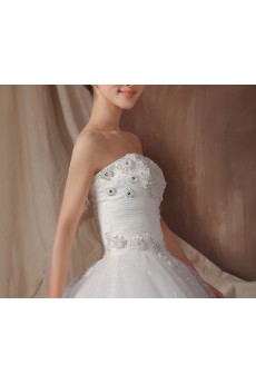 Organza Strapless Floor Length Ball Gown with Pearls