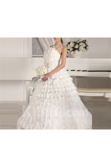 Tulle Spaghetti Neckline Floor Length Ball Gown with Handmade Flowers