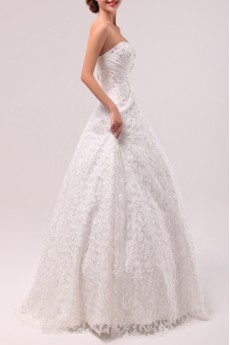 Lace Scoop Neckline Floor Length A-line Gown with Crystal