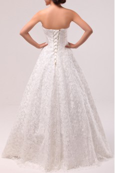 Lace Scoop Neckline Floor Length A-line Gown with Crystal