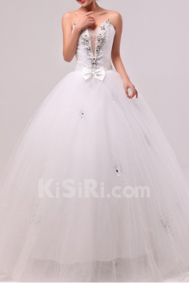 Organza V-neck Floor Length Ball Gown with Crystal