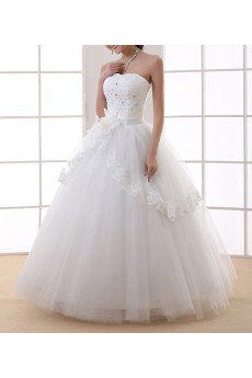 Organza Strapless Floor Length Ball Gown with Handmade Flowers