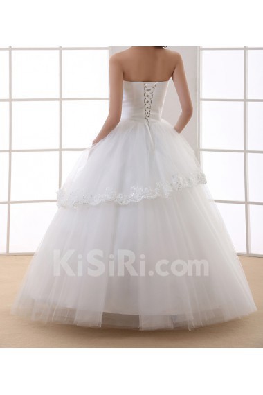 Organza Strapless Floor Length Ball Gown with Handmade Flowers