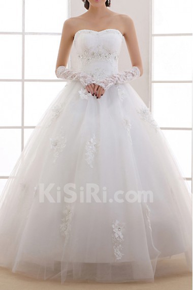 Organza Scoop Neckline Floor Length Ball Gown with Handmade Flowers