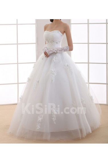 Organza Scoop Neckline Floor Length Ball Gown with Handmade Flowers