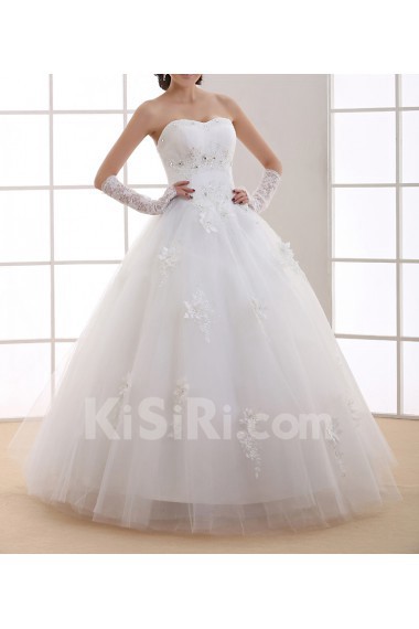 Organza Scoop Neckline Floor Length Ball Gown with Handmade Flowers