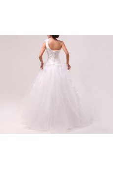 Organza One Shoulder Floor Length Ball Gown with Handmade Flowers