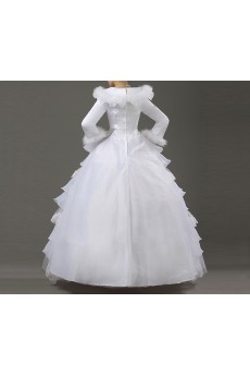 Satin Jewel Neckline Floor Length Ball Gown with Handmade Flowers