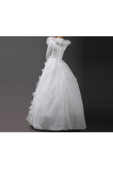 Satin Jewel Neckline Floor Length Ball Gown with Handmade Flowers