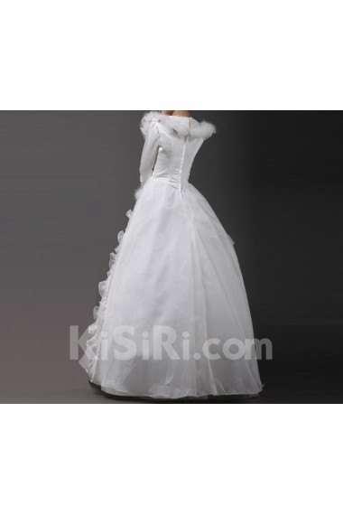 Satin Jewel Neckline Floor Length Ball Gown with Handmade Flowers