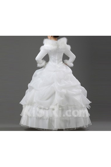 Satin Jewel Neckline Floor Length Ball Gown with Handmade Flowers