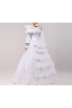 Organza Jewel Neckline Floor Length Ball Gown with Sequins