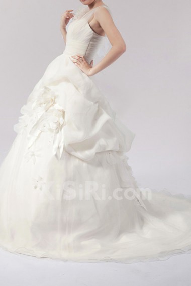 Organza Straps Neckline Ball Gown Dress with Handmade Flowers