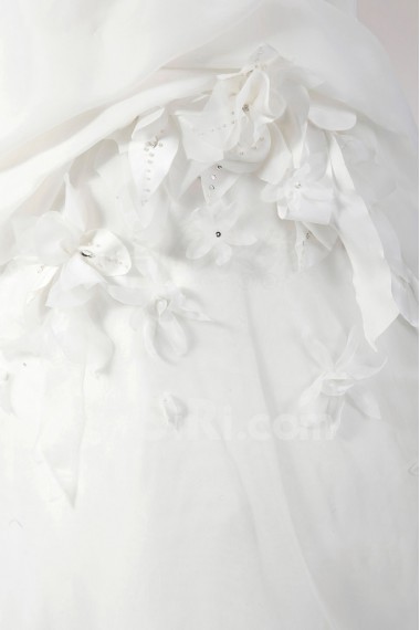 Organza Straps Neckline Ball Gown Dress with Handmade Flowers