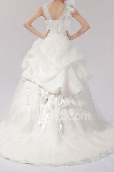 Organza Straps Neckline Ball Gown Dress with Handmade Flowers