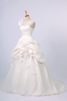 Organza Straps Neckline Ball Gown Dress with Handmade Flowers