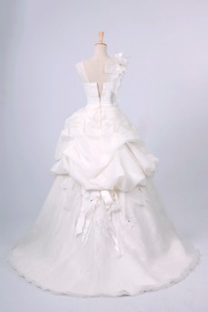 Organza Straps Neckline Ball Gown Dress with Handmade Flowers