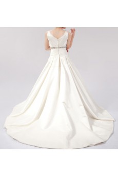 Satin V-neck Ball Gown Dress with Crystal