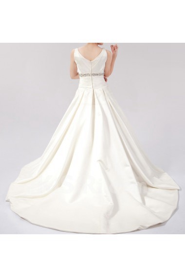 Satin V-neck Ball Gown Dress with Crystal