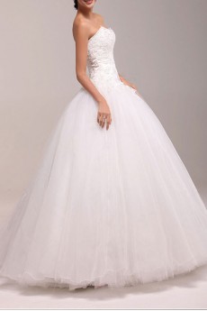 Net Sweetheart Floor Length Ball Gown Dress with Pearls