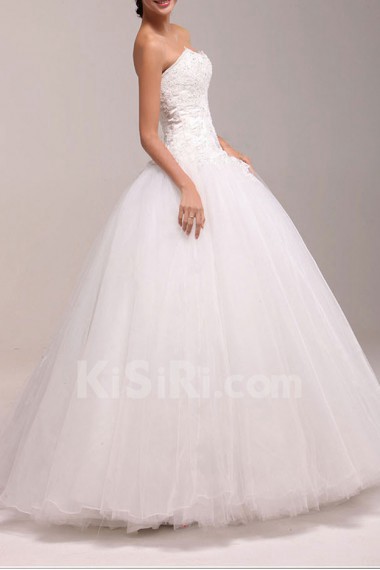 Net Sweetheart Floor Length Ball Gown Dress with Pearls