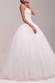 Net Sweetheart Floor Length Ball Gown Dress with Pearls