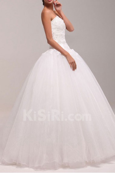 Net Sweetheart Floor Length Ball Gown Dress with Pearls