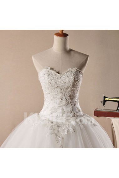 Net Sweetheart Floor Length Ball Gown Dress with Pearls