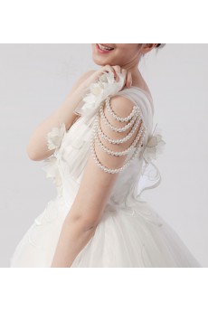 Net One Shoulder Floor Length Ball Gown Dress with Handmade Flowers